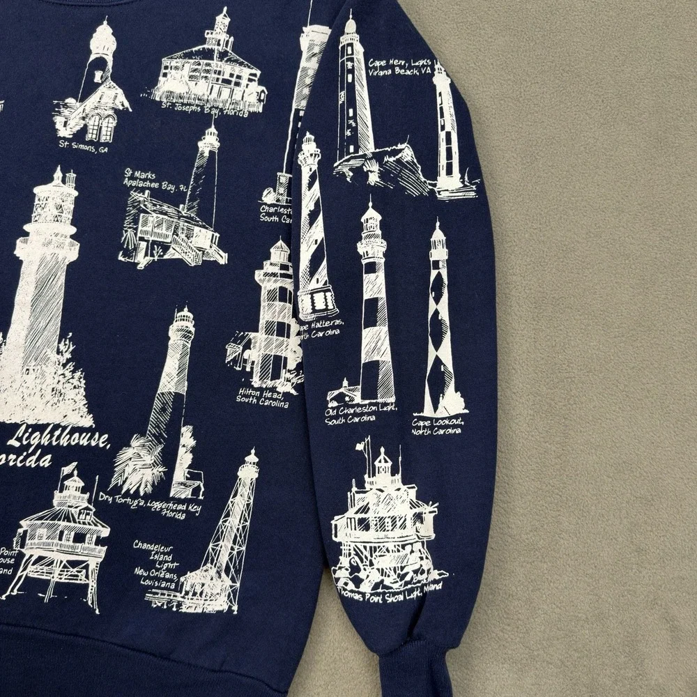 Vintage Michigan Rag Co Lighthouse Sweatshirt Size M All Over Print Crewneck USA - Picture 7 of 15